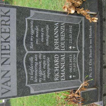 NIEKERK Richard Emanual, van 1923-2009 &amp; Johanna Lourenzia 1932-