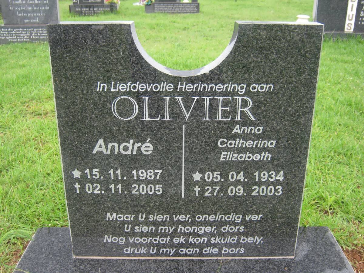 OLIVIER André 1987-2005 &amp; Anna Catherina Elizabeth 1934-2003