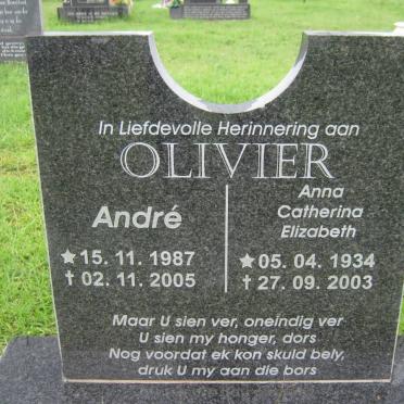 OLIVIER André 1987-2005 &amp; Anna Catherina Elizabeth 1934-2003