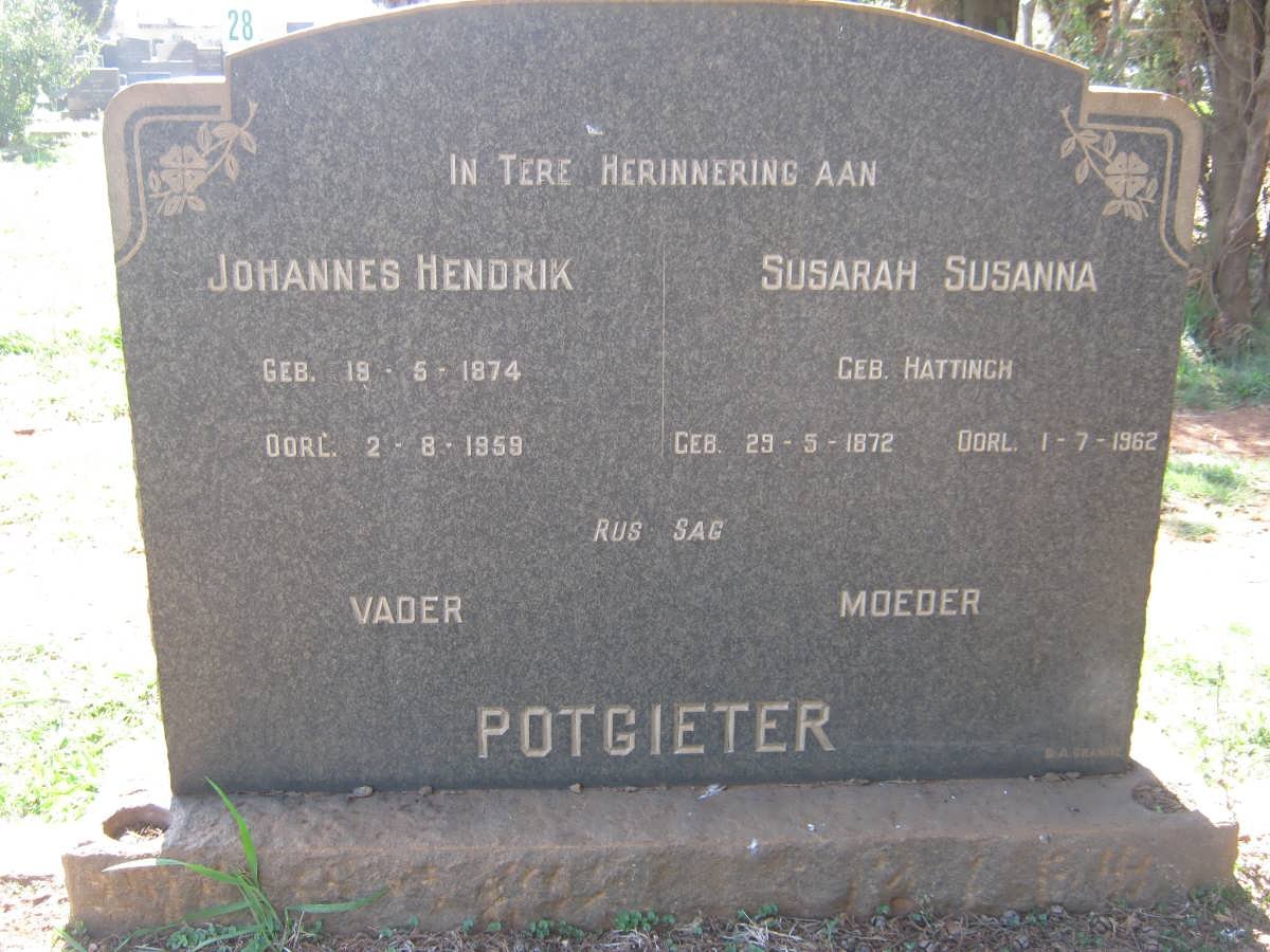 POTGIETER Johannes Hendrik 1874-1959 &amp; Susarah Susanna HATTINGH 1872-1962