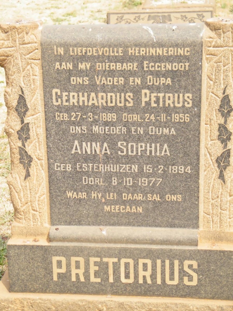PRETORIUS Gerhardus Petrus 1889-1956 &amp; Anna Sophia ESTERHUIZEN 1894-1977