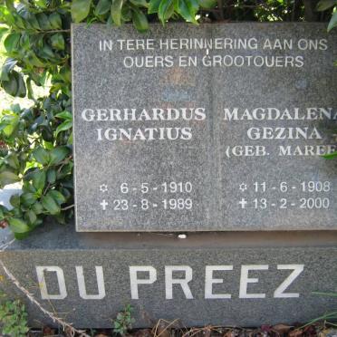 PREEZ Gerhardus Ignatius, du 1910-1989 &amp; Magdalena Gezina MAREE 1908-2000
