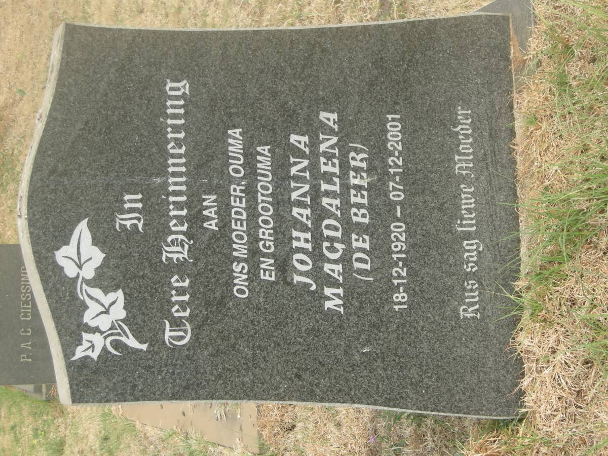 PLOOY Johanna Magdalena, du nee DE BEER 1920-2001
