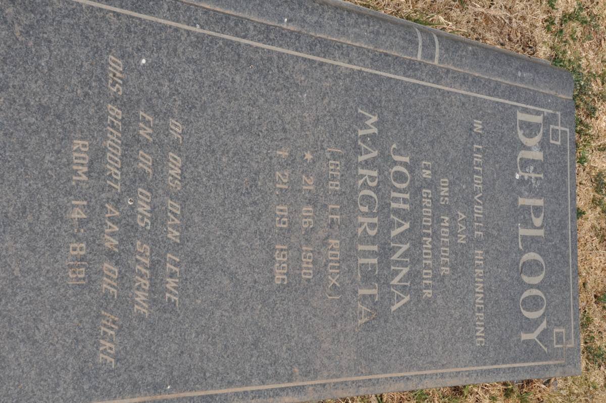 PLOOY Johanna Margrieta, du nee LE ROUX 1910-1996