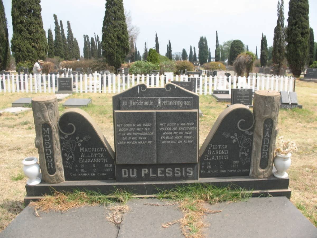 PLESSIS Pieter Barend Elardus, du 19??-1982 &amp; Magrieta Alletta Elizabeth 1931-1997