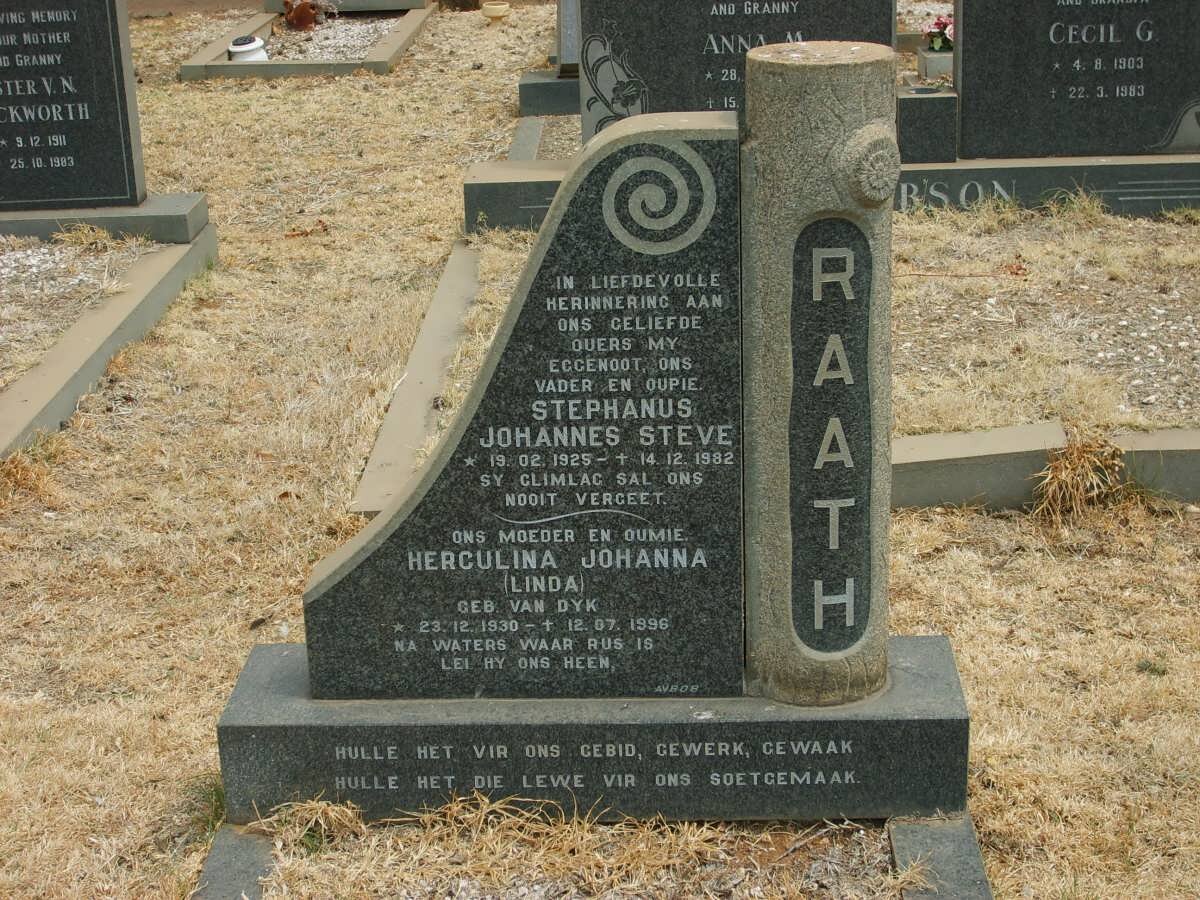 RAATH Stephanus Johannes Steve 1925-1982 &amp; Herculina Johanna VAN DYK 1930-1996
