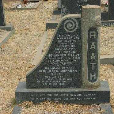 RAATH Stephanus Johannes Steve 1925-1982 &amp; Herculina Johanna VAN DYK 1930-1996