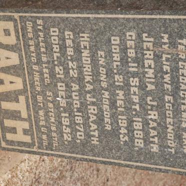 RAATH Jeremia J. 1868-1943 &amp; Hendrika J. 1870-1952