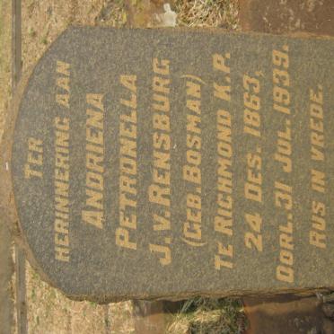RENSBURG Petronella, J.V. nee BOSMAN 1863-1939