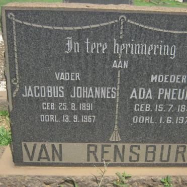 RENSBURG Jacobus Johannes, van 1891-1967 &amp; Ada Pneunie 1891-1978