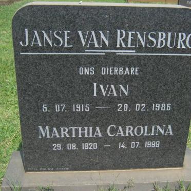 RENSBURG Ivan, Janse van 1915-1986 &amp; Martha Carolina 1920-1999
