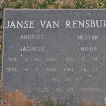 RENSBURG Andries Jacobus, Janse van 1921-1982 &amp; Hester Maria 1903-1984
