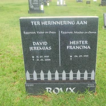 ROUX David Jeremias 1939-2004 &amp; Hester Francina 1939-