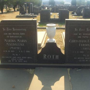 RÖTH Christiaan Frederick Ferdinand 1915-1986 &amp; Martha Maria Magdalena 1921-1996