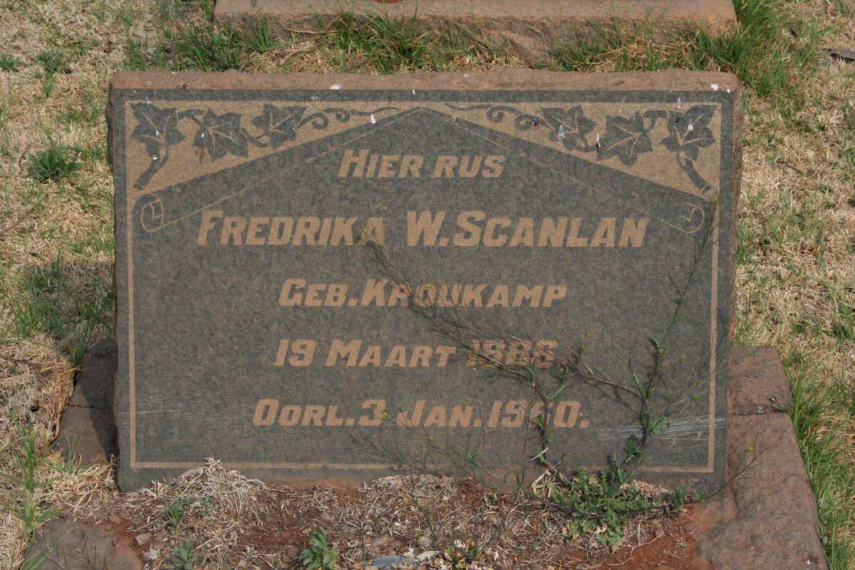 SCANLAN Fredrika W. nee KROUKAMP 1886-1960