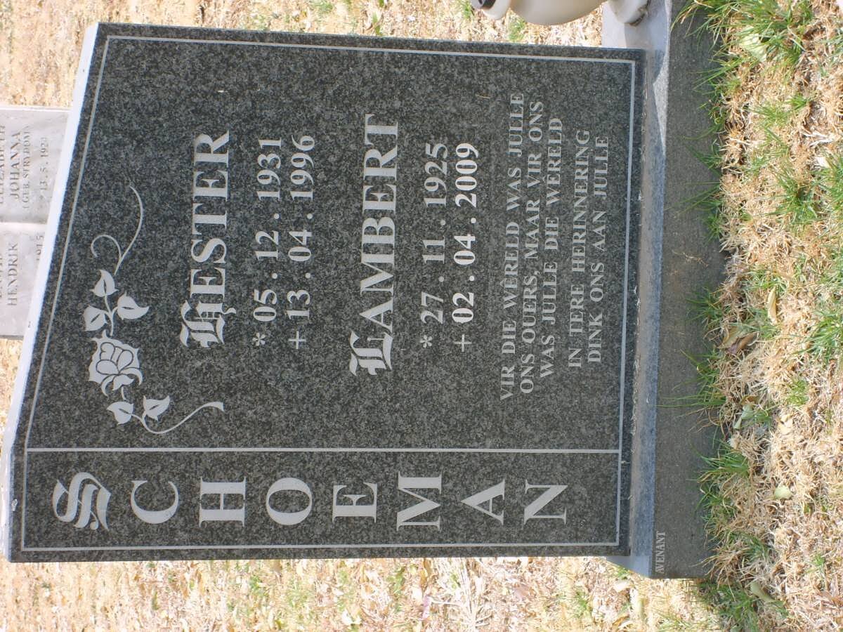 SCHOEMAN Lambert 1925-2009 &amp; Hester 1931-1996