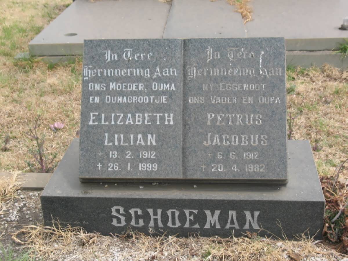 SCHOEMAN Petrus Jacobus 1912-1982 &amp; Elizabeth Lilian 1912-1999