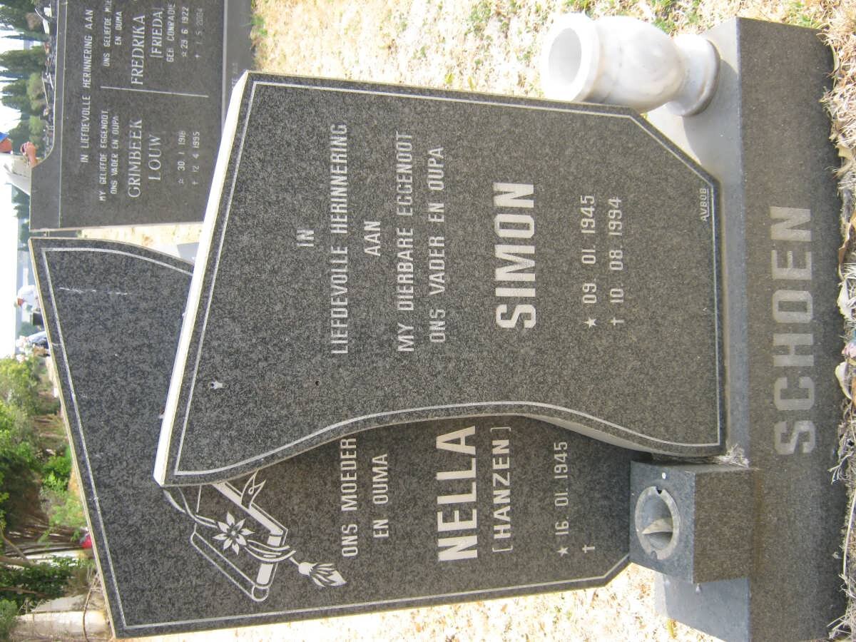 SCHOEN Simon 1945-1994 &amp; Nella HANZEN 1945-