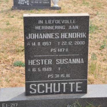 SCHUTTE Johannes Hendrik 1957-2000 &amp; Hester Susanna 1949-