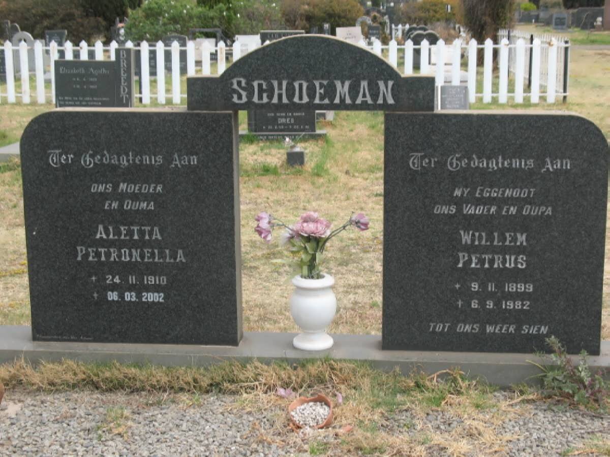SCHOEMAN Willem Petrus 1899-1982 &amp; Aletta Petronella 1910-2002