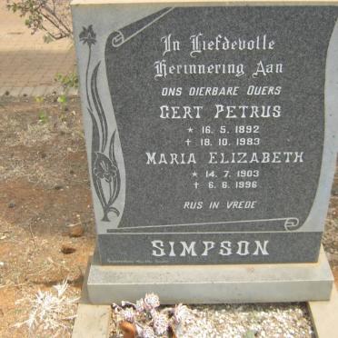 SIMPSON Gert Petrus 1892-1983 &amp; Maria Elizabeth 1903-1996