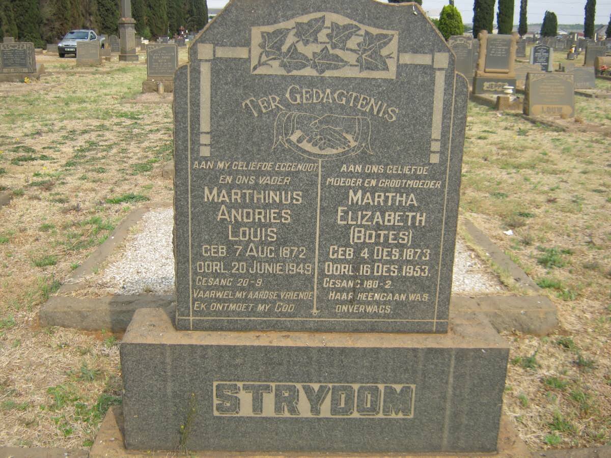 STRYDOM Marthinus Andries Louis 1872-1949 &amp; Martha Elizabeth BOTES 1873-1953