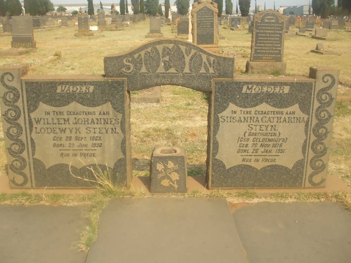 STEYN Willem Johannes Lodewyk 1863-1930 &amp; Susanna Catharina OOSTHUIZEN nee GELDENHUYS 1875-1951