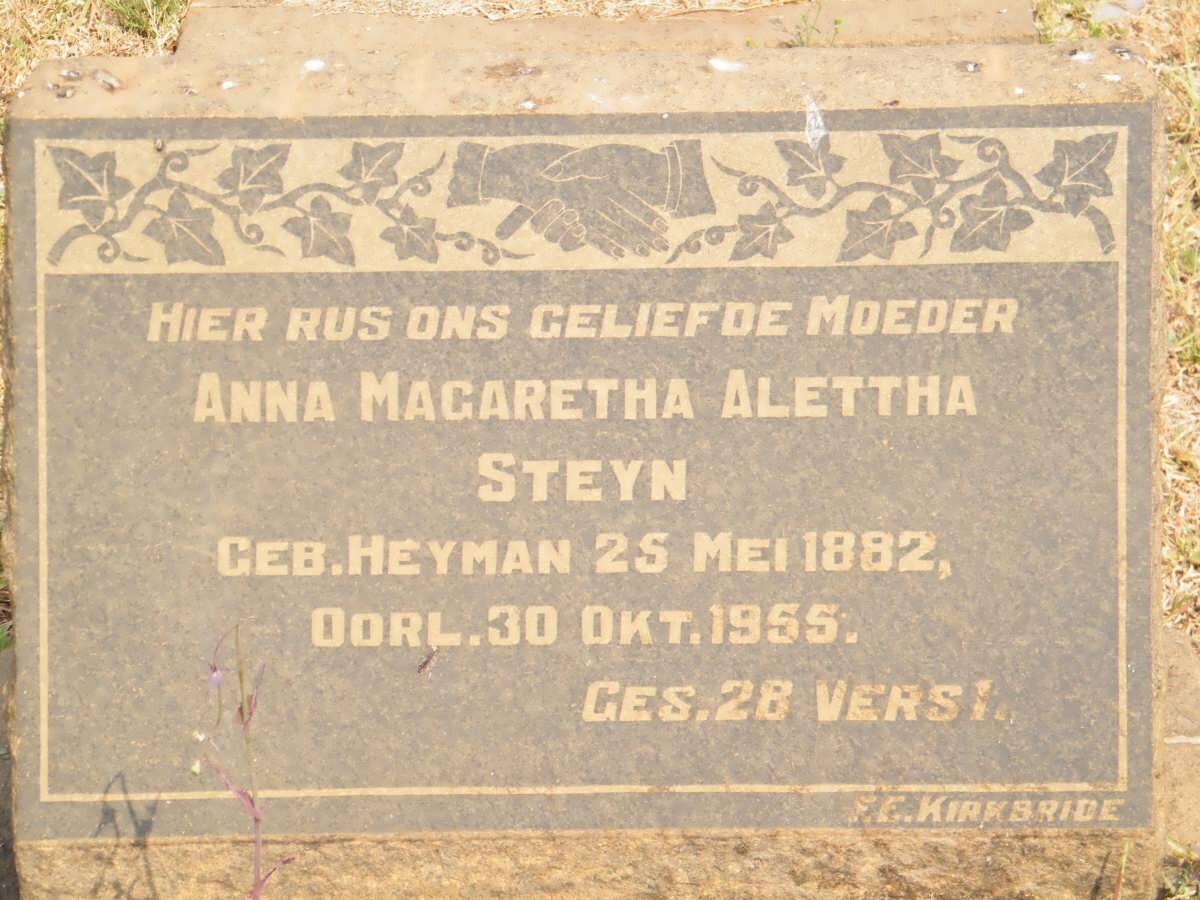 STEYN Anna Magaretha Alettha nee HEYMAN 1882-1955