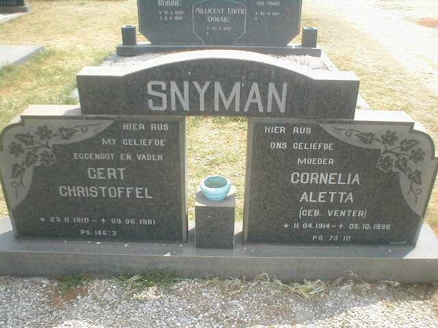 SNYMAN Gert Christoffel 1910-1981 &amp; Cornelia Aletta VENTER 1914-1996