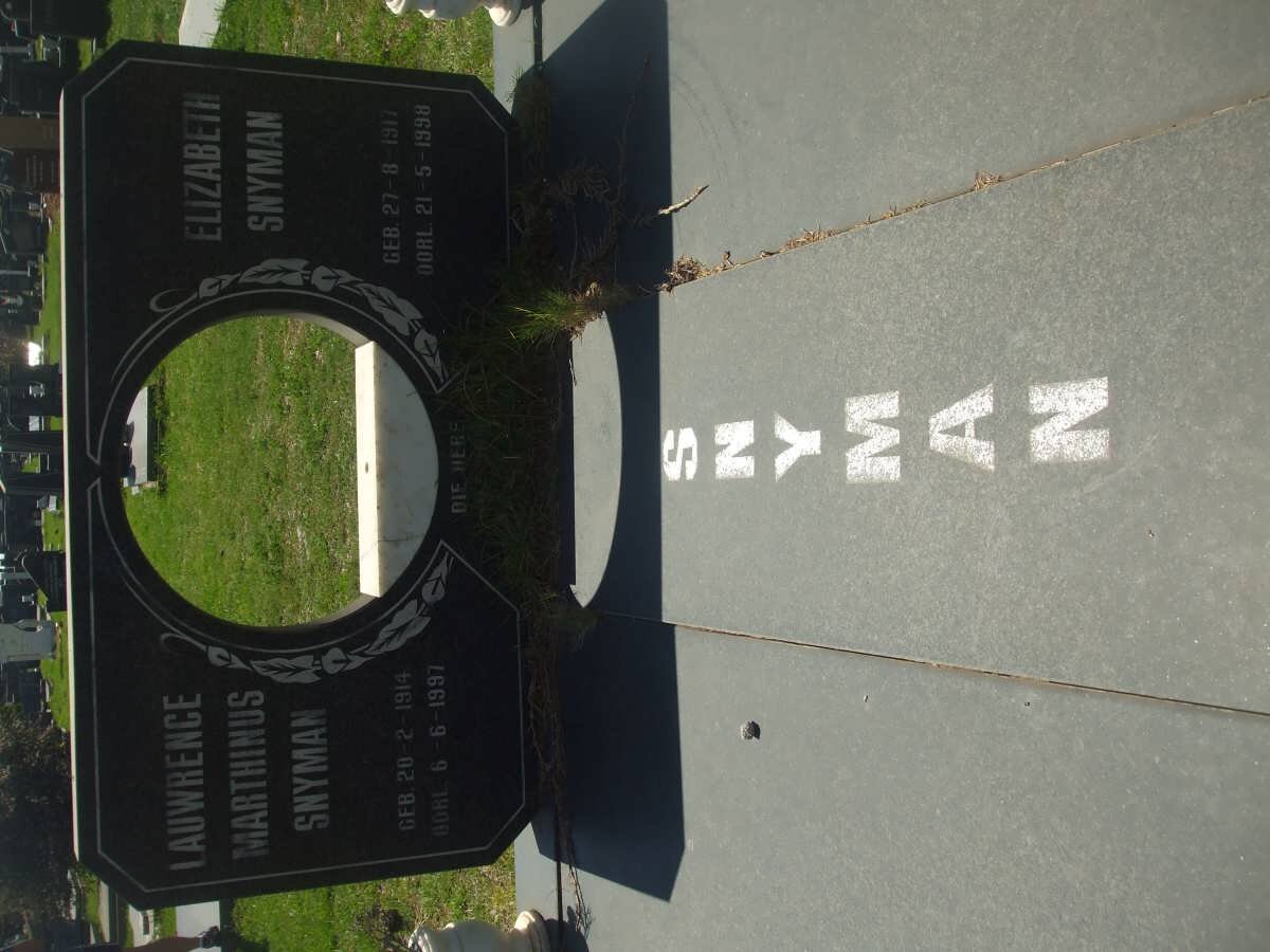 SNYMAN Lauwrence Marthinus 1914-1997 &amp; Elizabeth 1917-1998