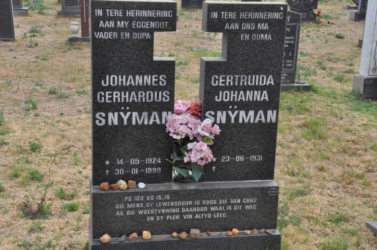 SNŸMAN Johannes Gerhardus 1924-1999 &amp; Gertruida Johanna 1931-