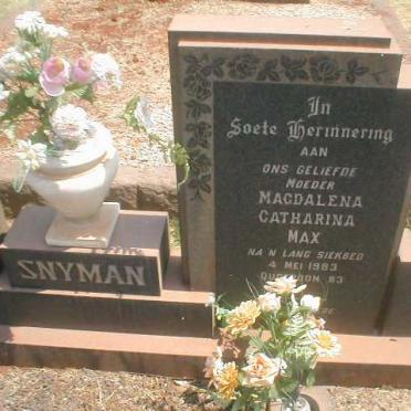 SNYMAN Jacobus Johannes -1959 &amp; Magdalena Catharina  -1983