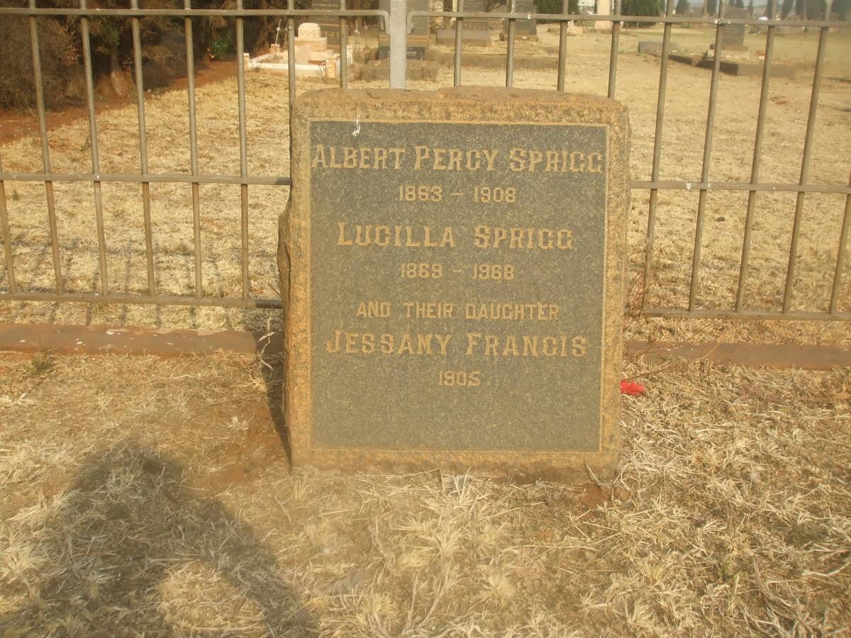 SPRIGG Albert Percy 1863-1908 &amp; Lucilla 1869-1968 :: SPRIGG Jessamy Francis -1905