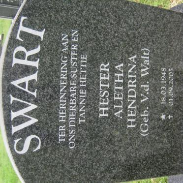 SWART Hester Aletha Hendrina nee V.D. WALT 1948-2005