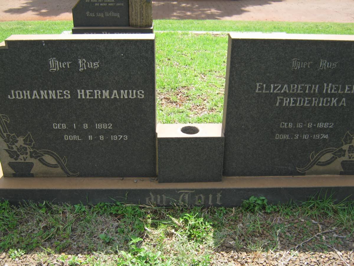 TOIT Johannes Hermanus, du 1882-1973 &amp; Elizabeth Helena Fredericka 1882-1974
