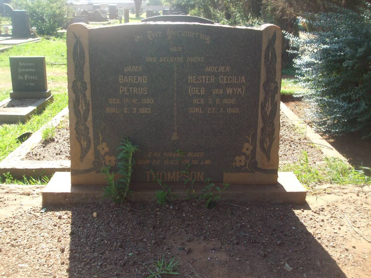 THOMPSON Barend Petrus 1880-1963 &amp; Hester Cecilia VAN WYK 1892-1959