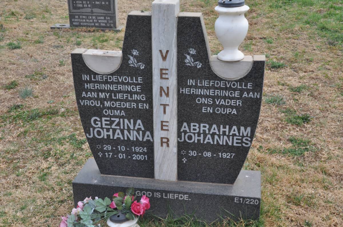VENTER Abraham Johannes 1927- &amp; Gezina Johanna 1924-2001