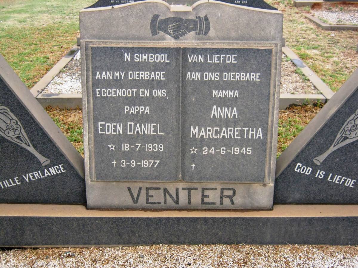 VENTER Eben Daniel 1939-1977 &amp; Anna Margaretha 1945-
