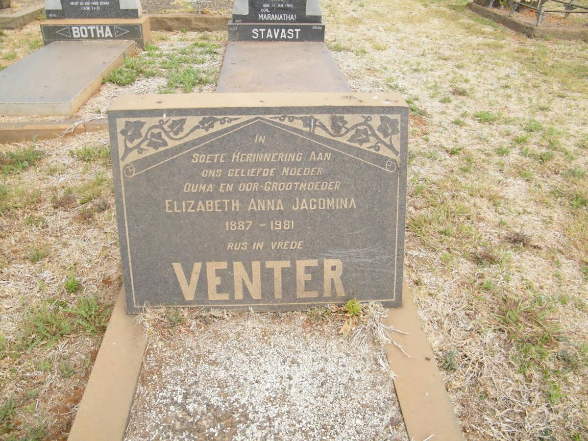 VENTER Elizabeth Anna Jacomina 1887-1981