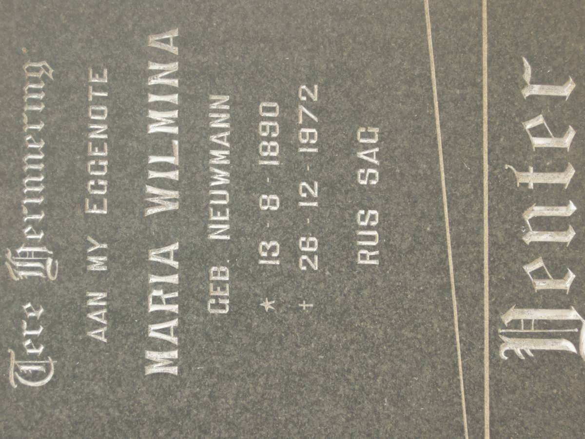 VENTER Maria Wilmina nee NEUWMANN 1890-1972