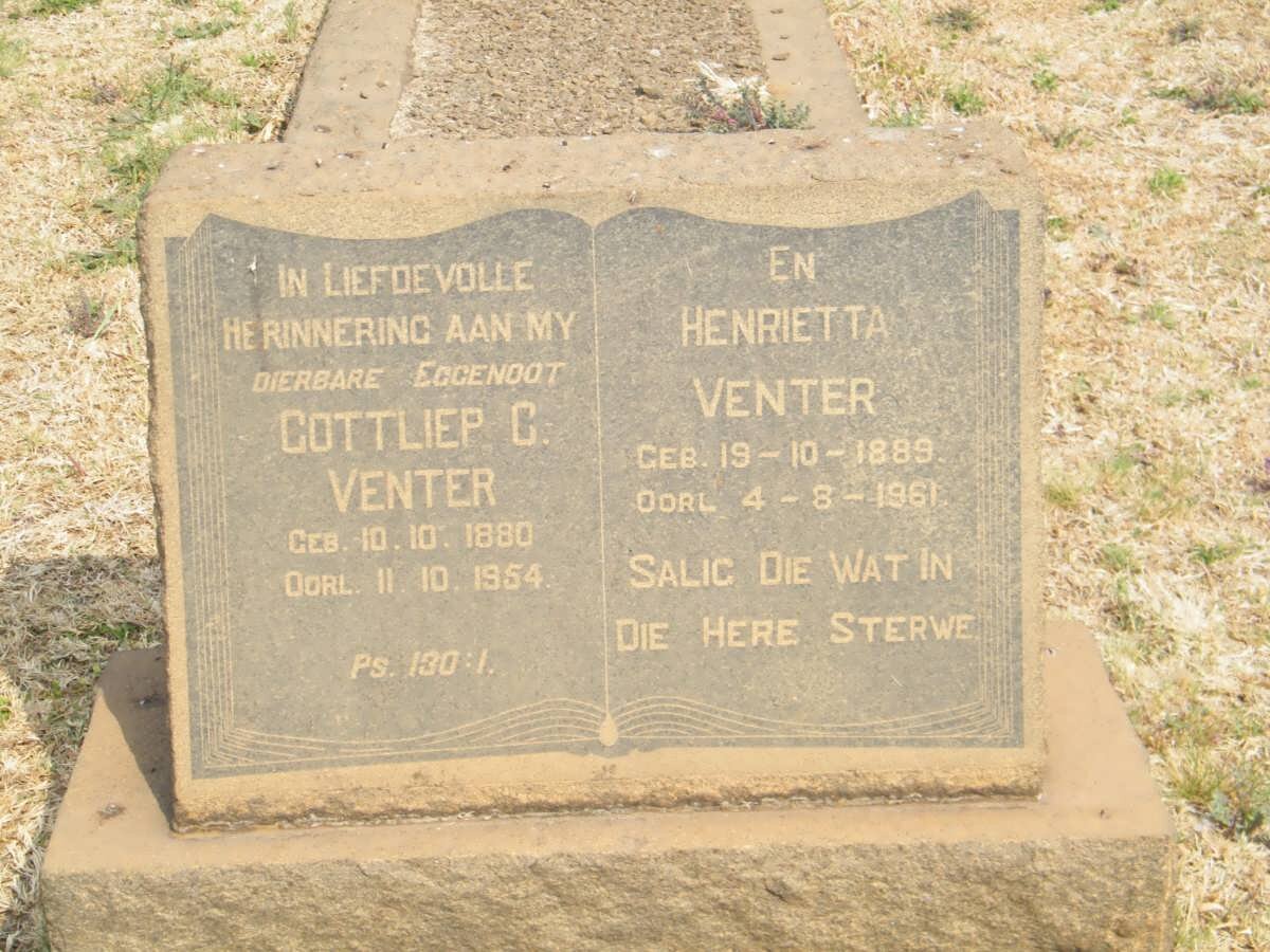 VENTER Gottliep C. 1880-1954 &amp; Henrietta 1889-1961
