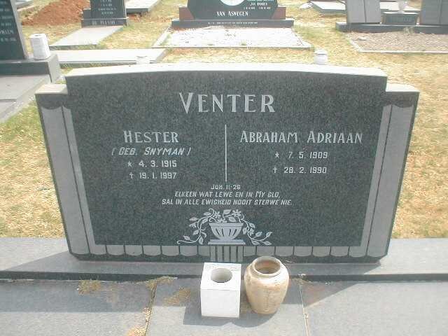 VENTER Abraham Adriaan 1909-1990 &amp; Hester SNYMAN 1915-1997