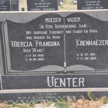 VENTER Ebenhaëser 1919-1990 &amp; Mercia Fransina MARÉ 1928-2003