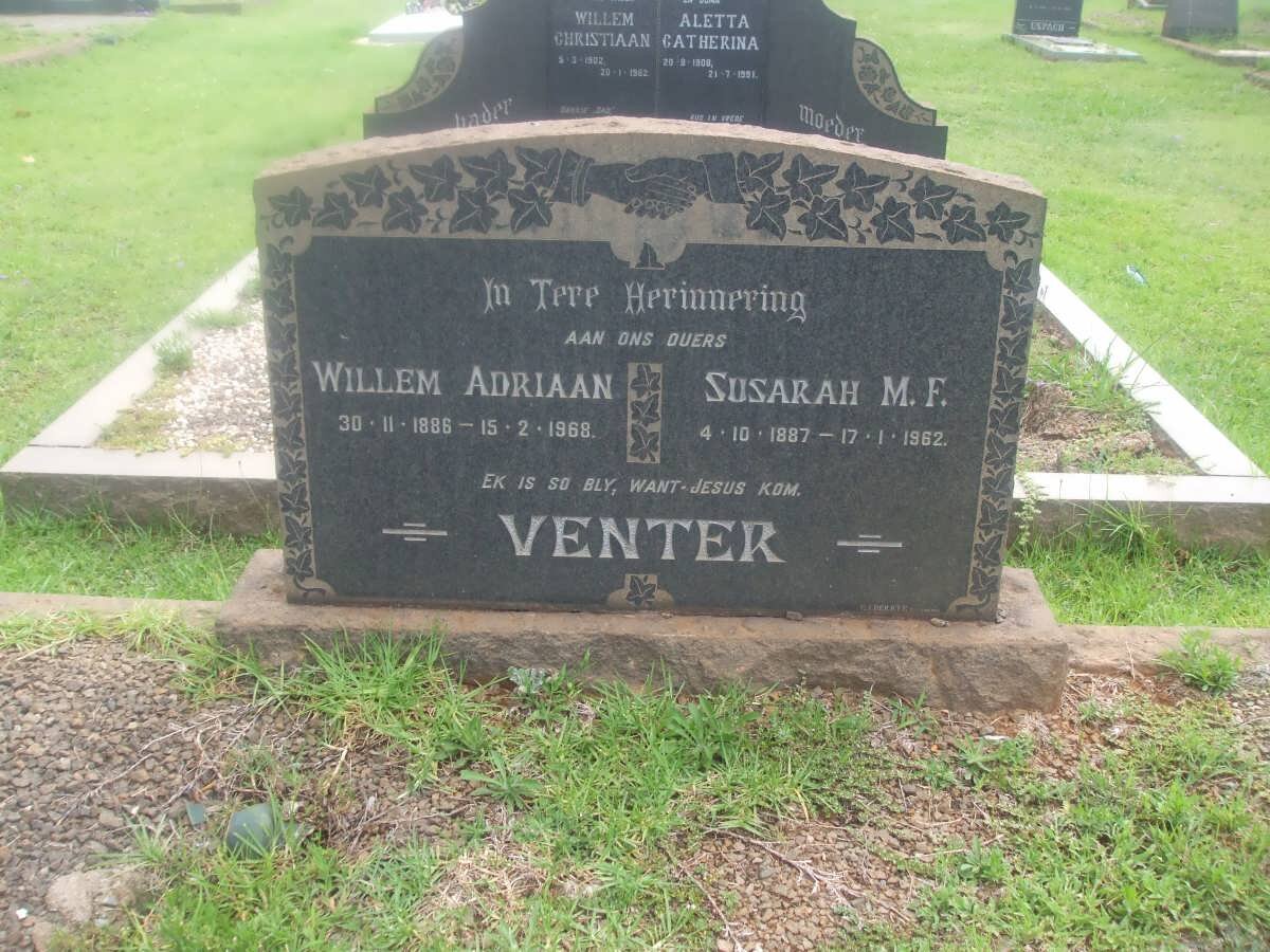 VENTER Willem Adriaan 1886-1968 &amp; Susarah M.F. 1887-1962