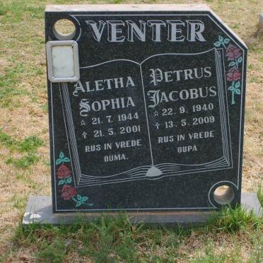 VENTER Petrus Jacobus 1940-2009 &amp; Aletha Sophia 1944-2001