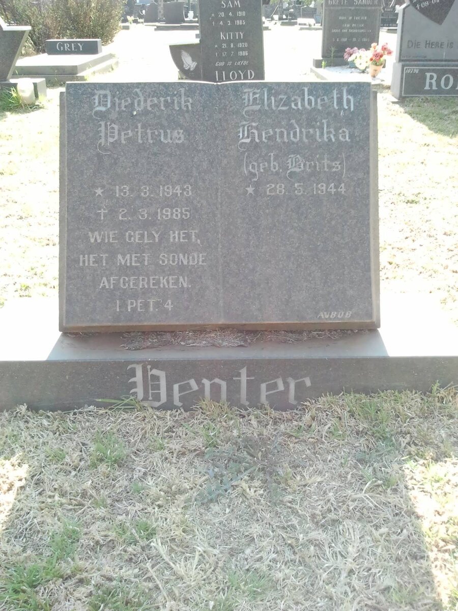 VENTER Diederik Petrus 1943-1985 &amp; Elizabeth Hendrika BRITS 1944-