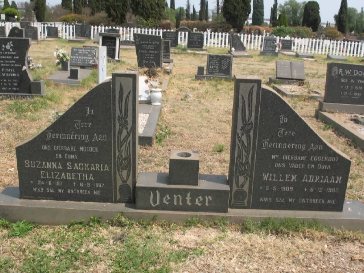 VENTER Willem Adriaan 1909-1980 &amp; Susanna Sacharia Elizabetha 1911-1987