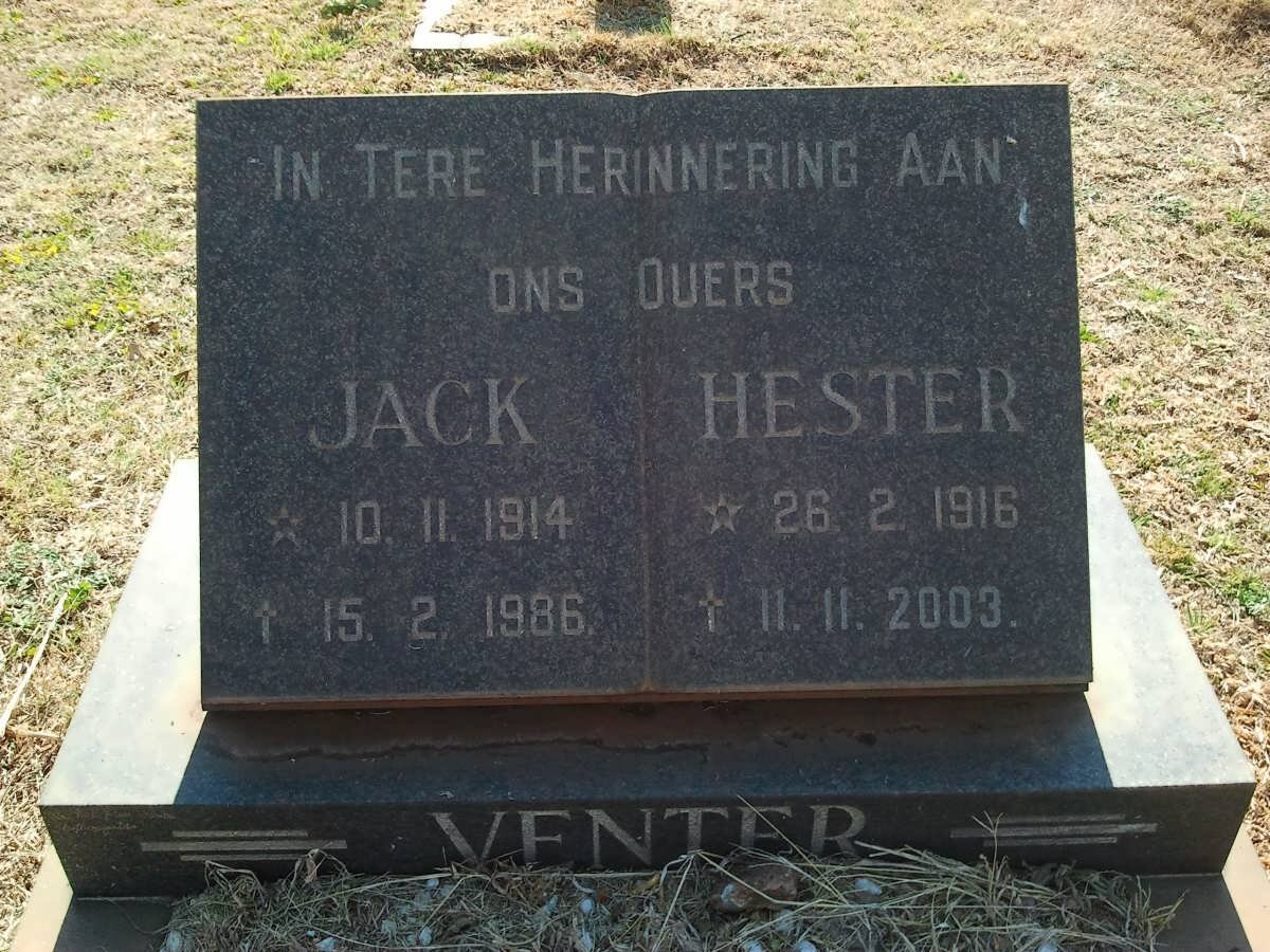 VENTER Jack 1914-1986 &amp; Hester 1916-2003