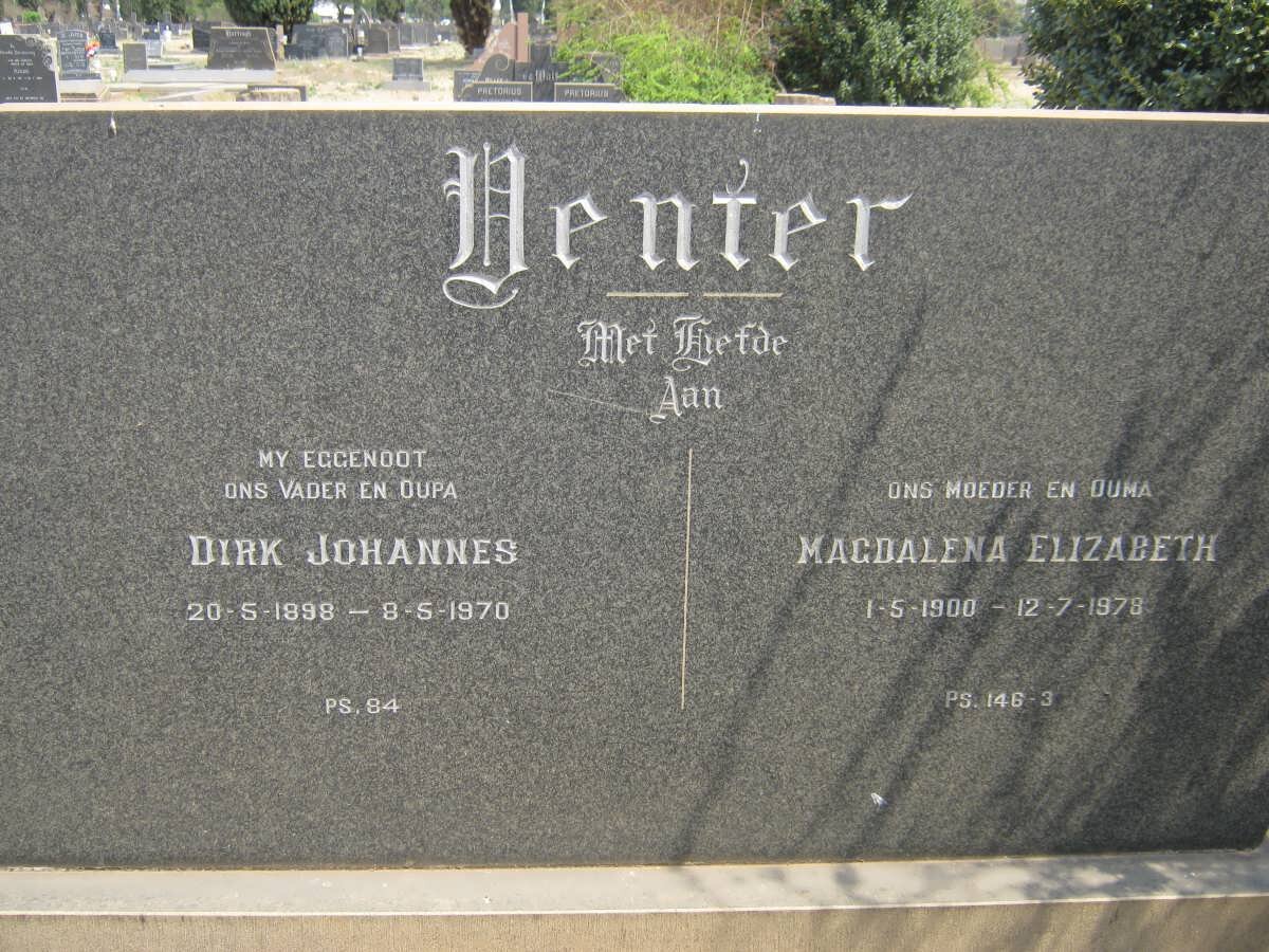 VENTER Dirk Johannes 1898-1970 &amp; Magdalena Elizabeth 1900-1978