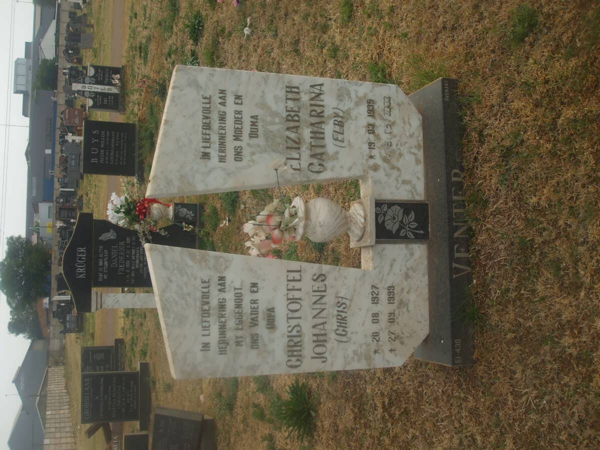 VENTER Christoffel Johannes 1927-1999 &amp; Elizabeth Catharina ELBY 1935-2003